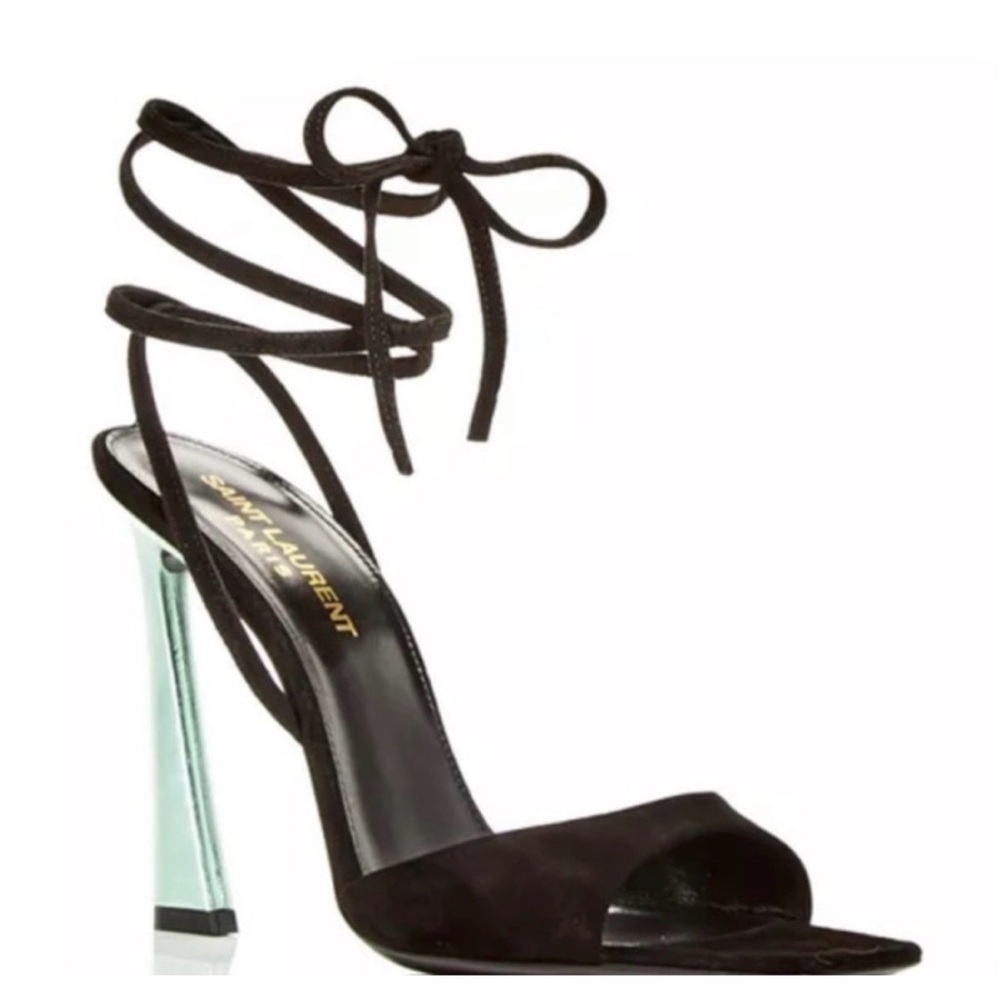 Saint Laurent Black and Silver Strappy Heels